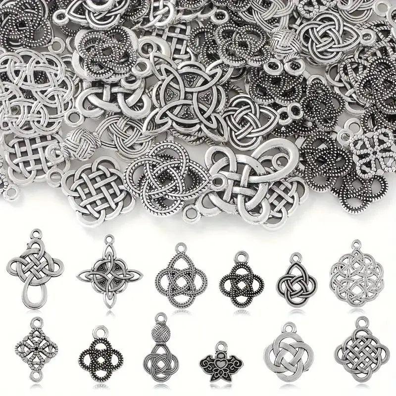 Celtic Knot Charms 50Pcs - Silvery Alloy Pendants, Mixed Style Cross Beads & Traditional Irish Connectors For Diy Bracelet Neckl