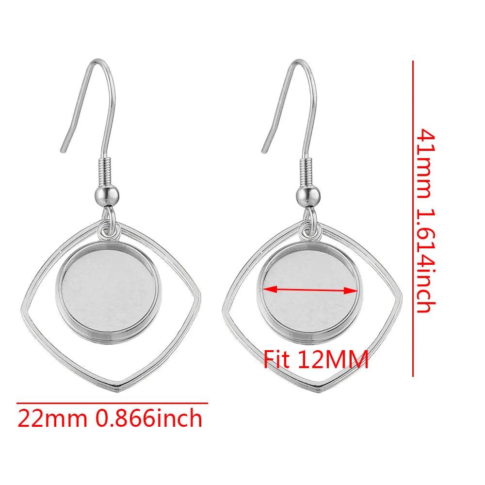 10Pcs Stainless Steel Blanks Hooks Earring Bezel Base Flat Round Ear Wire Pendant Trays Setting for Jewelry Making DIY Craft