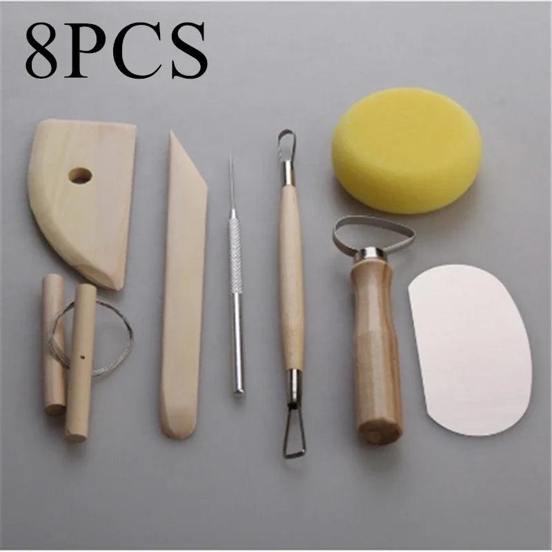 DIY 8pcs Clay Sculpting Set Pottery Tools Shapers Modeling Wooden
