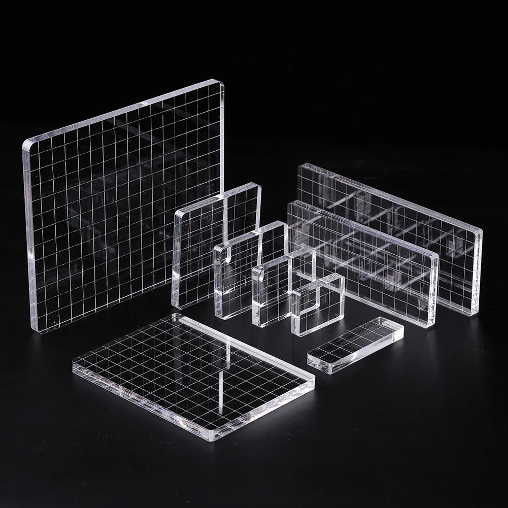 Transparency Acrylic Block with Grid Line DIY Seal Stamp Position Clear Stamping Tool for Scrapbooking Album Embossing Decor