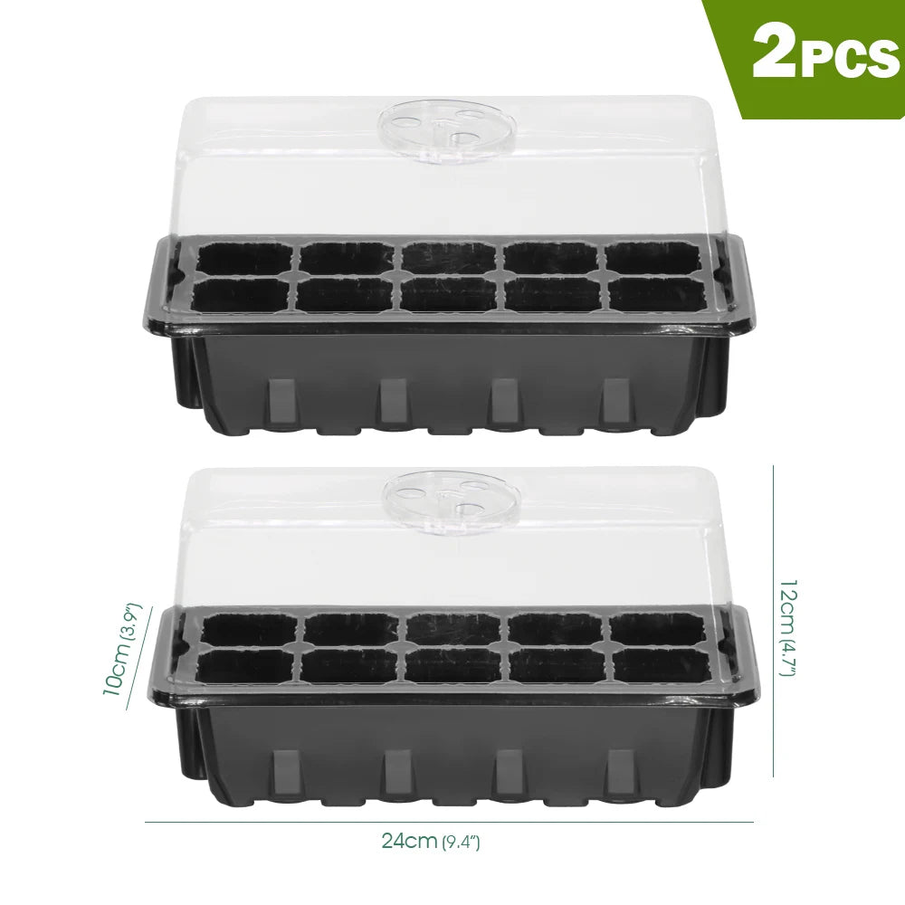 2PCS 10-Cell Seedling Tray Kit with Adjustable Ventilation Lid Seed Starter Germination Box for Balcony Indoor Planting Transpla