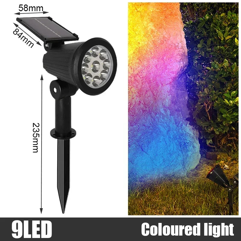 9 LED Solar Spotlights Outdoor IP65 Waterproof Brightness Adjustable Spot Light Garden Backyard Driveway Patio Decor Lamp