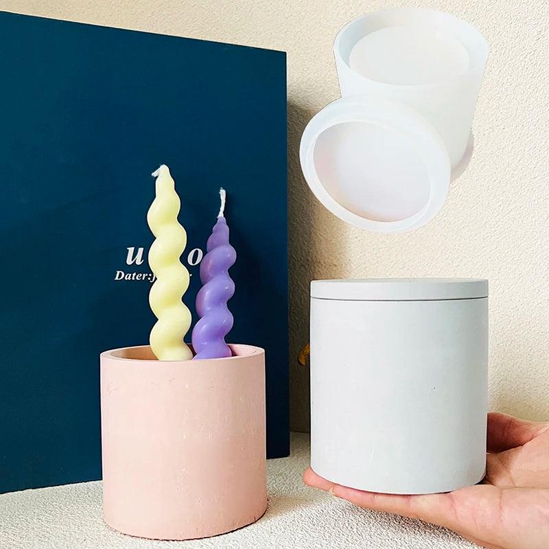 DIY Cement Candle Jar Silicone Mold 250ml Concrete Candle Vessel Mold Handmade Round Pen holder Planters Epoxy Resin Molds
