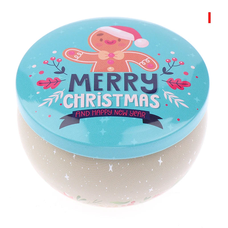 Christmas Tinplate Round Candy Tin Can Metal Candle Jars With Lid Candle Container Empty Box Cookie Candy Tea Storage Gift Case