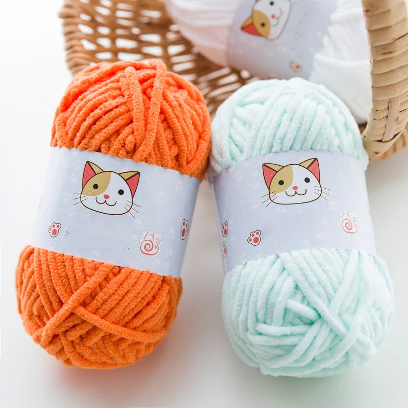 (1pc)Snowball Cute Handmade DIY Knitted Chenille Woolen Thick Ice Stripe Line Hook Scarf Doll Baby Line