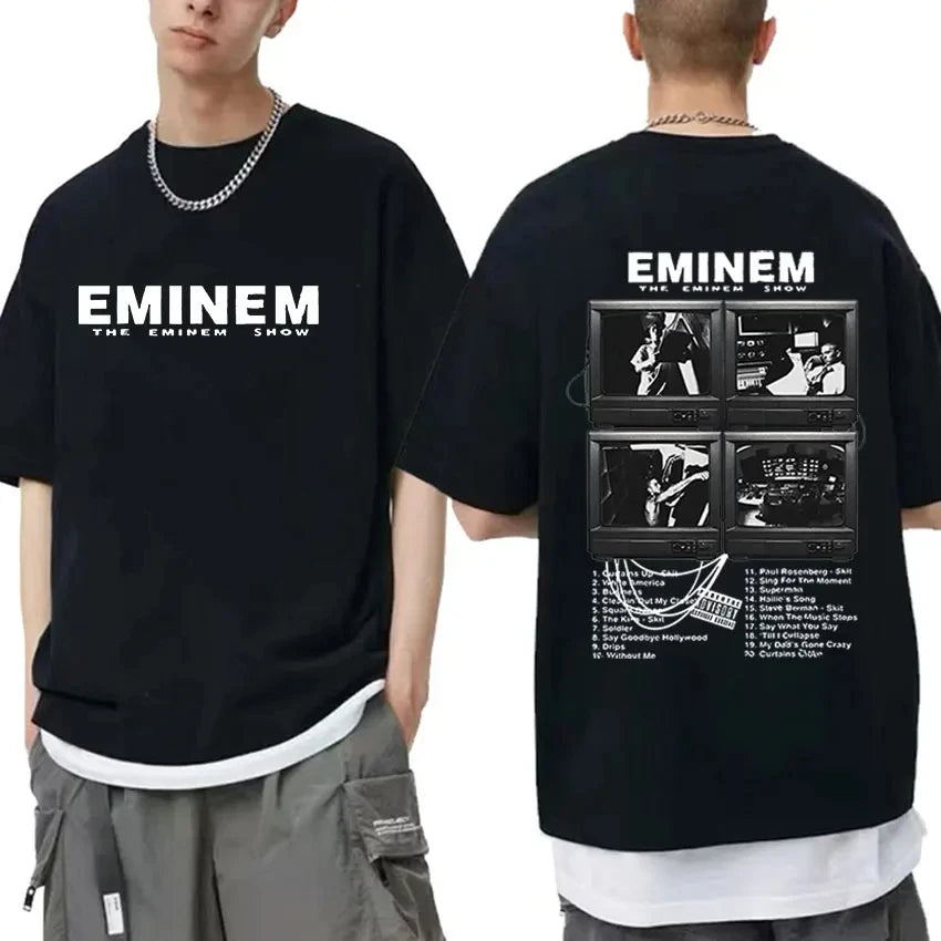 Eminem World Tour Graphic T Shirt for Men and Women Hip Hop Trendy Cotton Oversized Tee Summer Streetwear