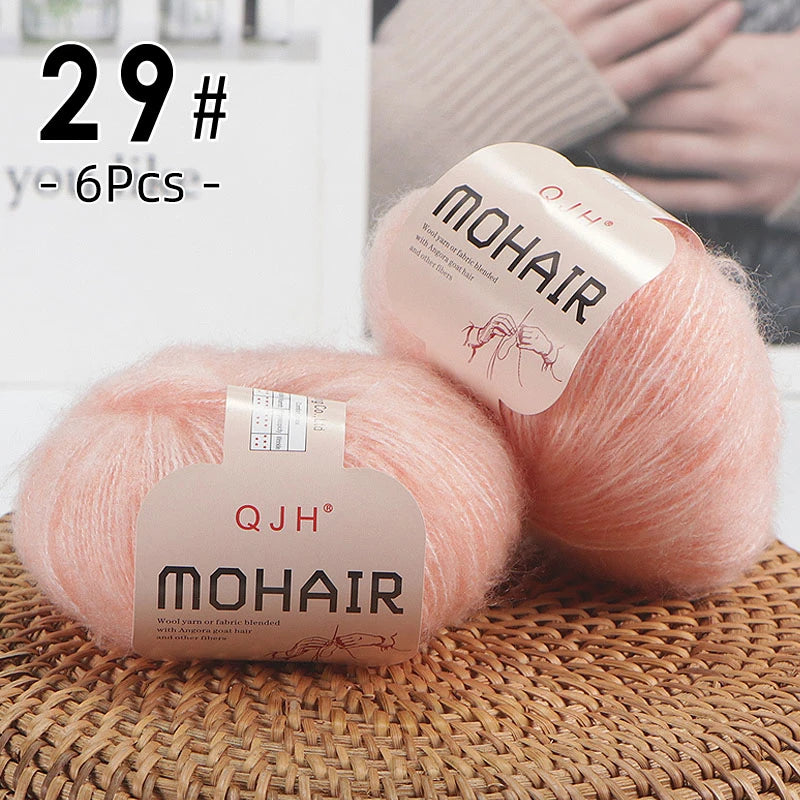 6PCS Soft Mohair Yarn Knitting Angora Yarn for DIY Projects Fluffy Lace Yarn for Sweaters Scarves and Shawls 25g Each