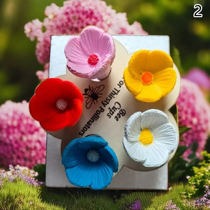 Bee Insect Drinking Cup Easy to Use Resin Flower Honeybee Water Dispenser Attract Colourful Drinking Cup 5Pcs Flower Bee Drinker