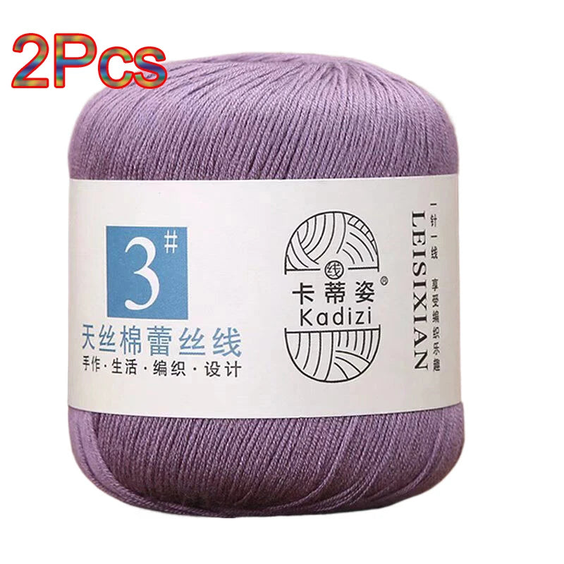 100% Mercerized Cotton Lace Yarn Threads for Crochet and Knitting - 2Pcs Embroidery Craft Set