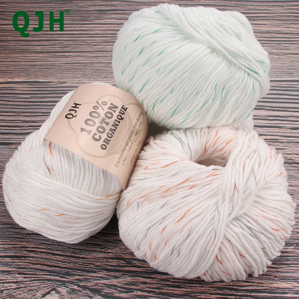 QJH 12 Pcs 100% Organic Cotton Yarn, Beginners and Advanced Crochet/Knit Yarn Cotton Crochet Soft Yarn - 1.76oz/136yards/1Pcs