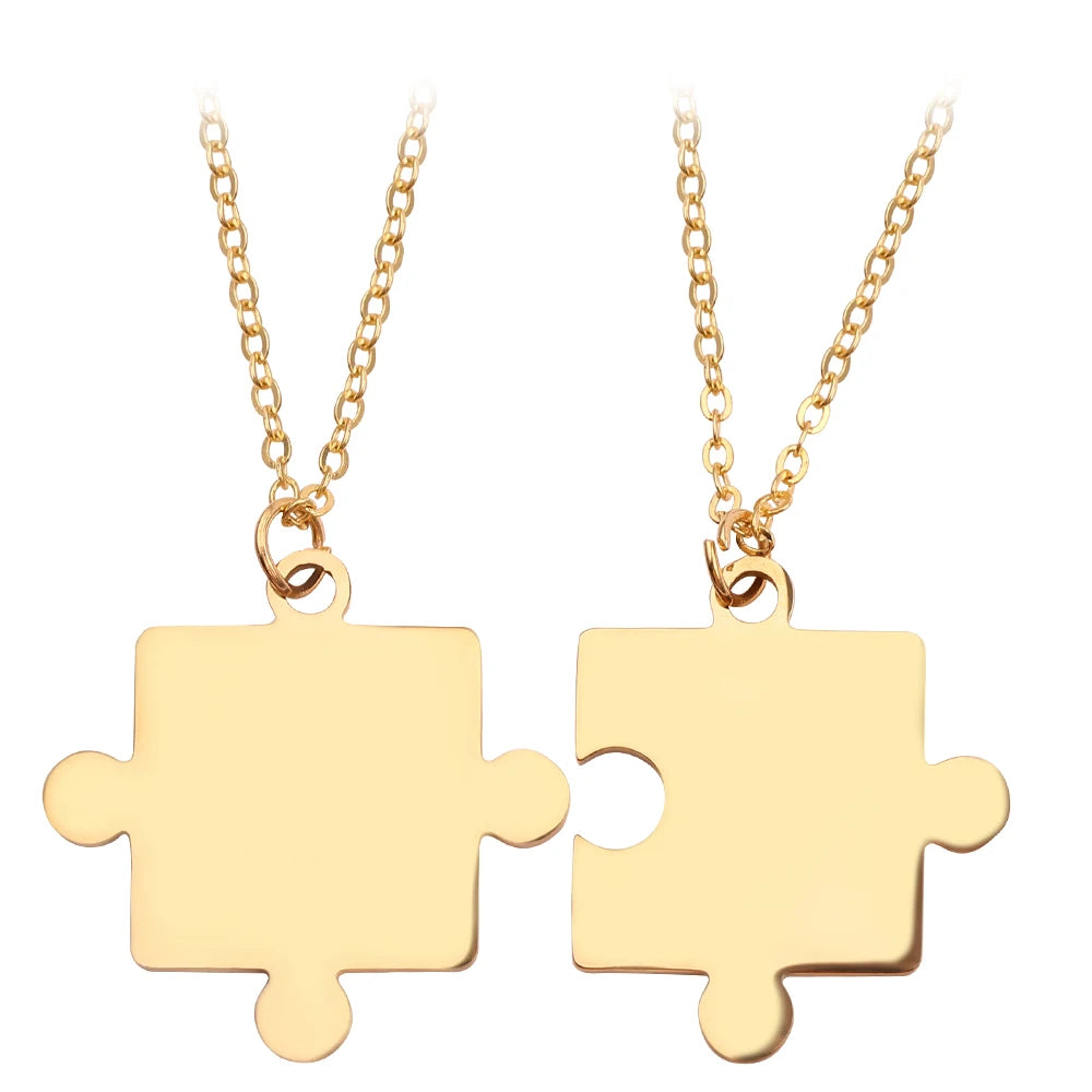 2pcs Men Women Couple Puzzle Pendant Necklace Stainless Steel Link Chain 3 Colors Necklaces Set Jewelry For Lovers