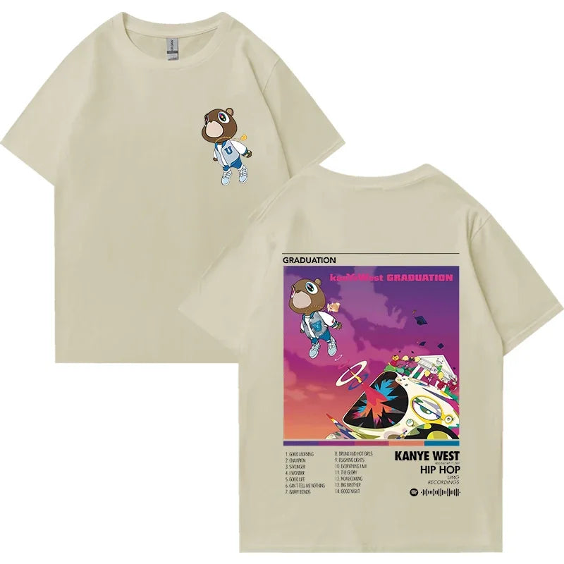 Kanye West Graduation Album Graphic T Shirt for Men and Women Hip Hop Streetwear Loose Fit Cotton Unisex Tee
