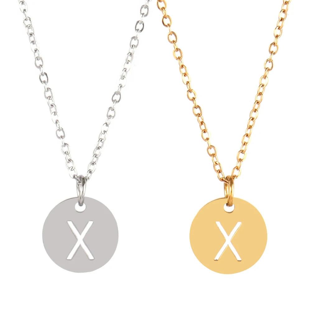 Stainless Steel A-Z 26 Initials Name Necklace Alphabet Round Pendant Letter Necklaces For Women Choker Jewelry Gifts Wholesale