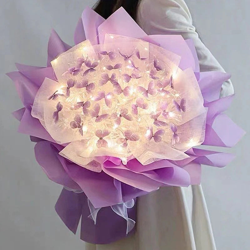 Creative Handmade Butterfly Bouquet Material Bag DIY Bride Wedding Decor Flower Material Package Romantic Valentine's Day Gifts