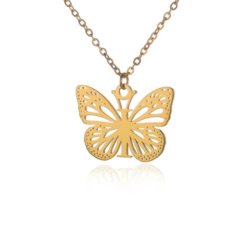 A-Z Initial Letter Collar Butterfly Necklace For Women Butterfly Jewelry Stainless Steel Alphabet Choker Necklace Female Gift