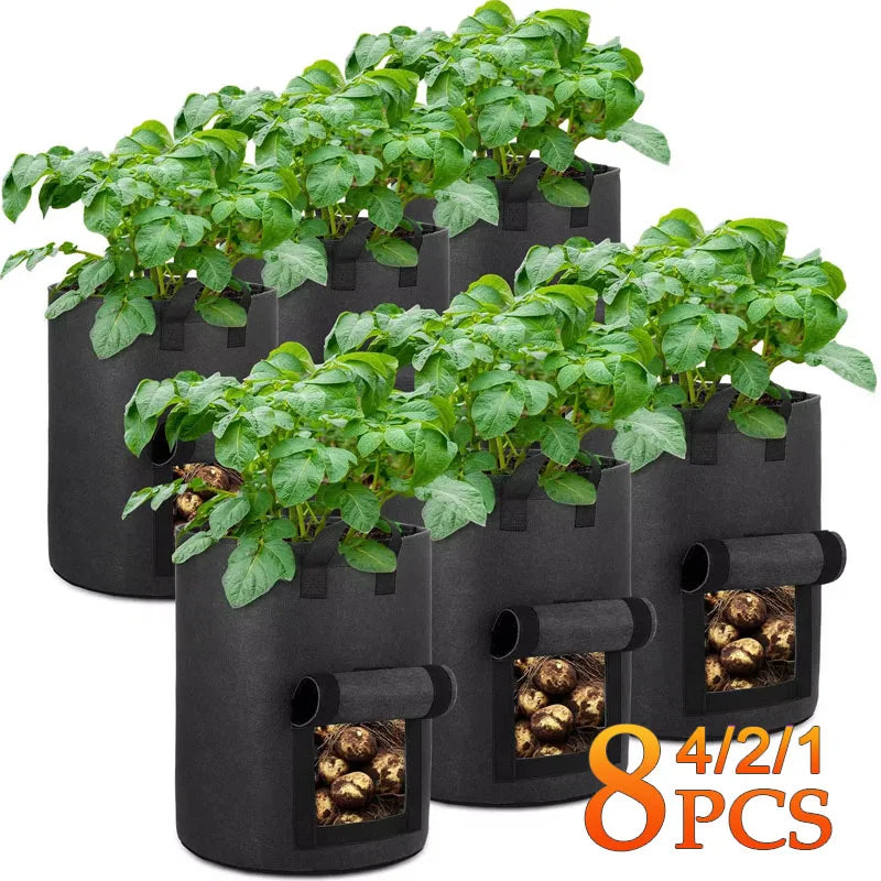 1-8PCS 5/10Gallon Felt Potato Planting Bag Large Diameter Vegetable Plant Seedling Bag Non-Woven Garden Potato Growing Bucket