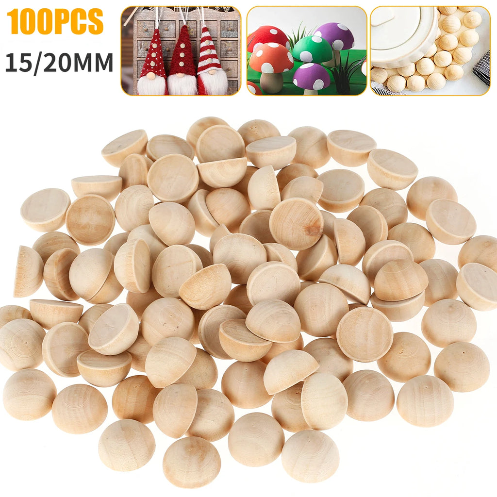 100pcs Half Wooden Beads Unfinished Half Round Wooden Balls Split Wooden Balls Mini Half Wooden Craft Balls Craft Supplies