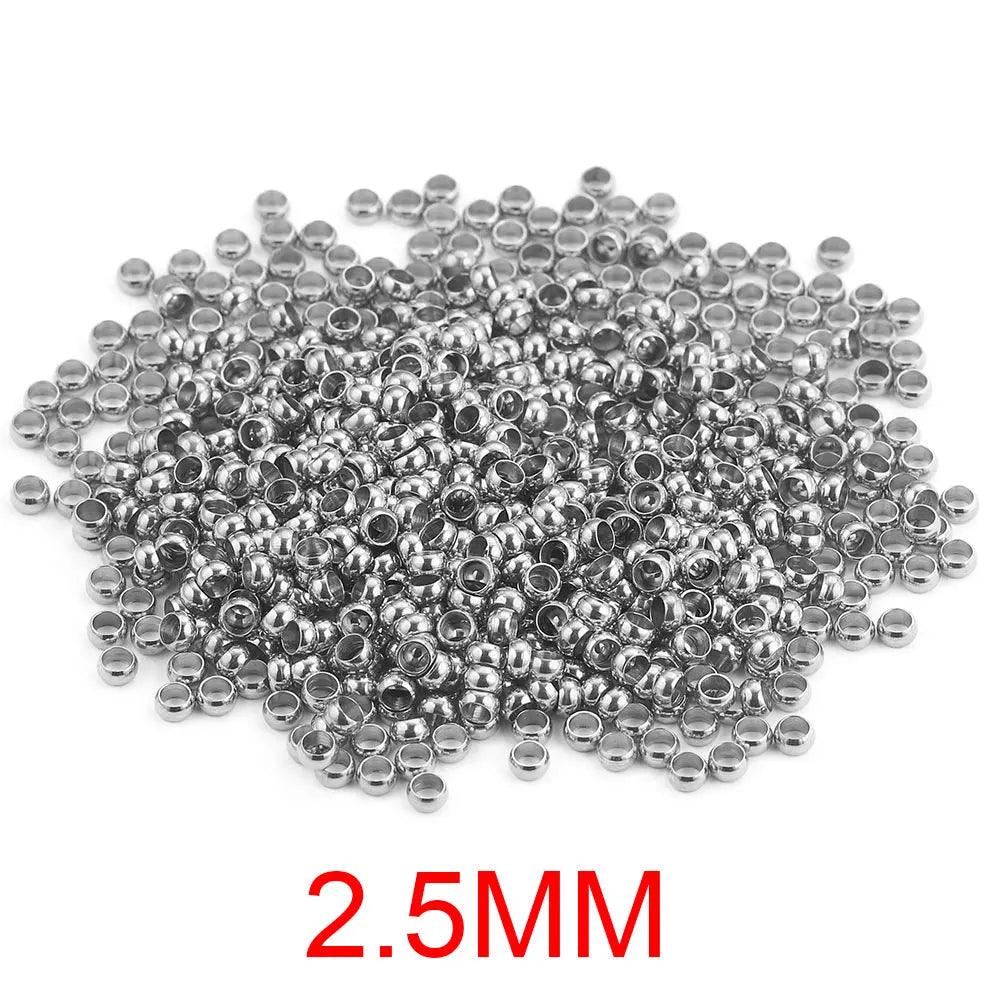 100-200pcs Stainless Steel Tube Crimp Beads Tiny Stopper Spacer Bead Cord End Caps for DIY Jewelry Craft Making Supplies
