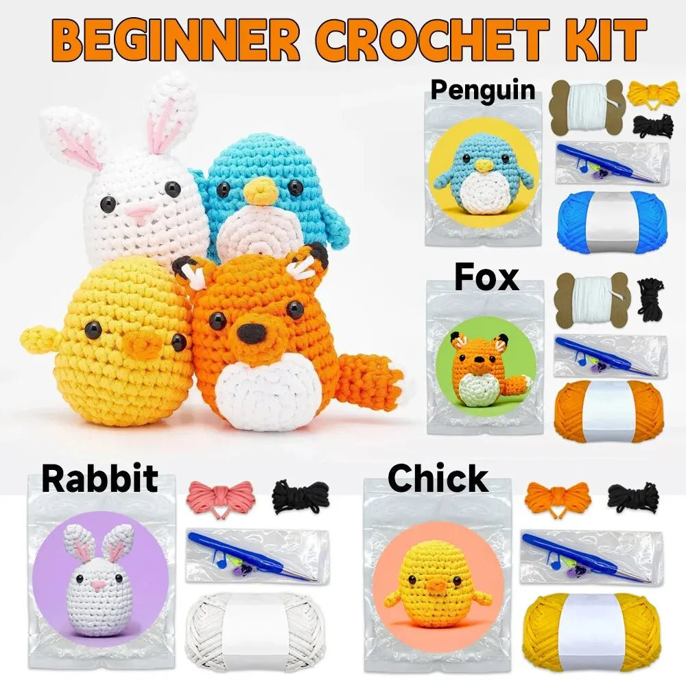 Kids Beginner Crochet Kit with Crochet Hooks Yarn Set DIY Craft Complete Material Pack Knitting Stuffed Animal Kits