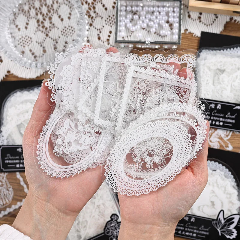 20 Sheets/pack Large size Transparent Lace PET Stickers DIY Hand Ledger Scrapbook Diary album stickers Junk Journal Supplies