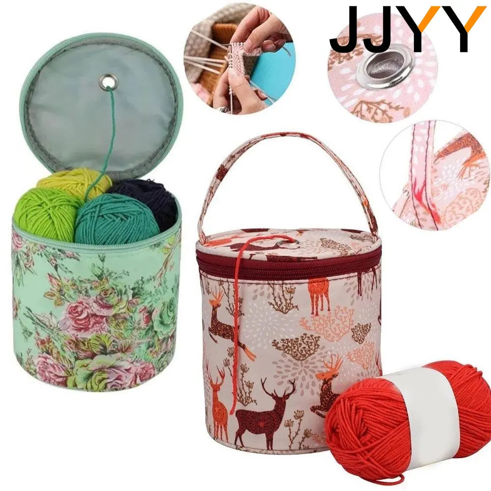 JJYY DIY Craft Knitted Round Crochet Bag Knitted Yarn Tote Bag Storage Bag Wool Storage Basket Sewing Tool Accessories Bag