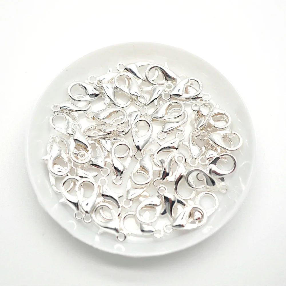 50Pcs 10 12 14 16 18 21mm Lobster Clasps Silver Plated Lobster Claw Clasps For Bracelet Necklace Jewelry Making Findings