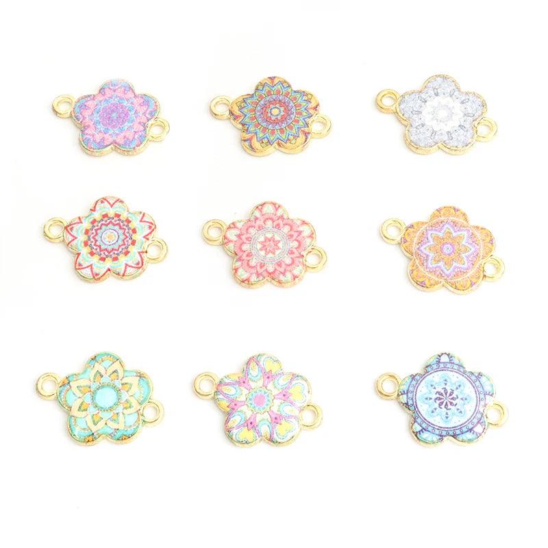 10pcs Mysterious Mandala Flower Enamel Connectors Datura Flower Of Life Double Ring Pendants for DIY Necklace Bracelet Anklet