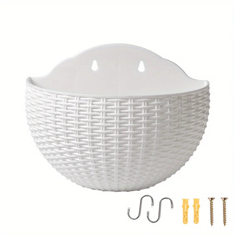 European Style Imitation Rattan Wall Hanging Half Round Flowerpot Planter Semicircular Wall Flower Pot Balcony Household Outdoor