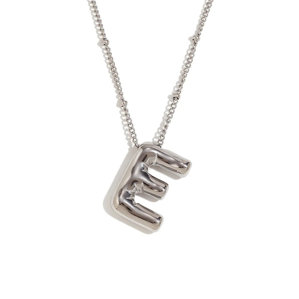 Party Balloon Bubble Alphabet Letter Pendant Necklaces for Women Silver Color Stainless Steel Initials Name Customized Jewelry