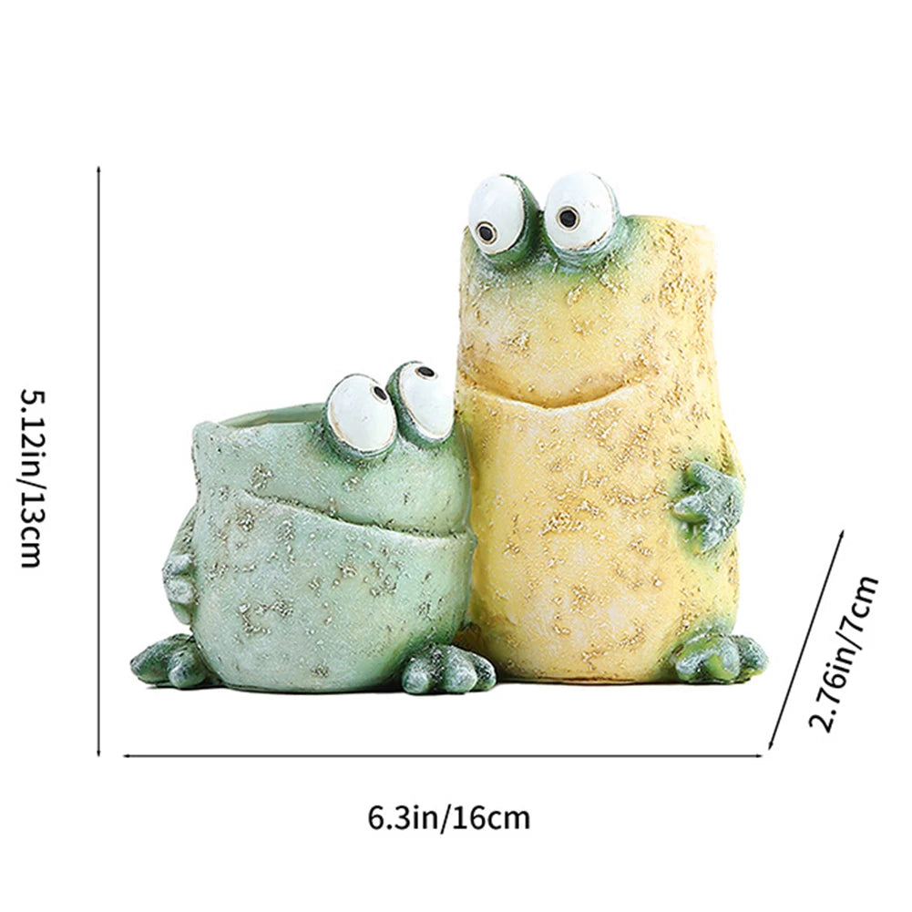 Cartoon Frog Flower Container Resin Cute Frog Succulent Pot Small Frog Planter Ornament for Home Decoration