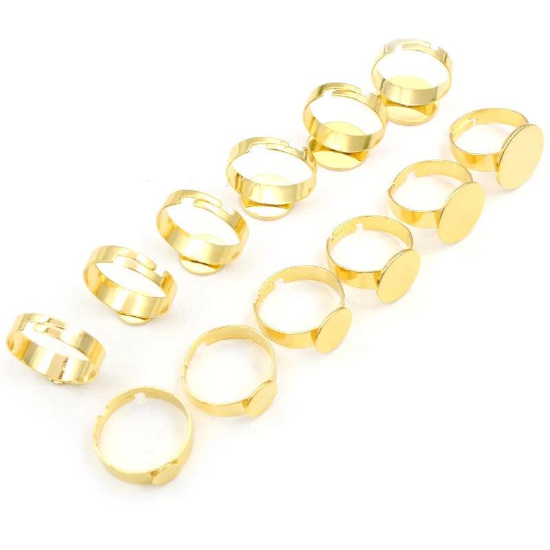 10pcs 6/8/10/12/14/15mm 304 Stainless Steel Gold Plated Adjustable Ring Settings Blank Base,Fit 8-15mm Glass Cabochons DIY