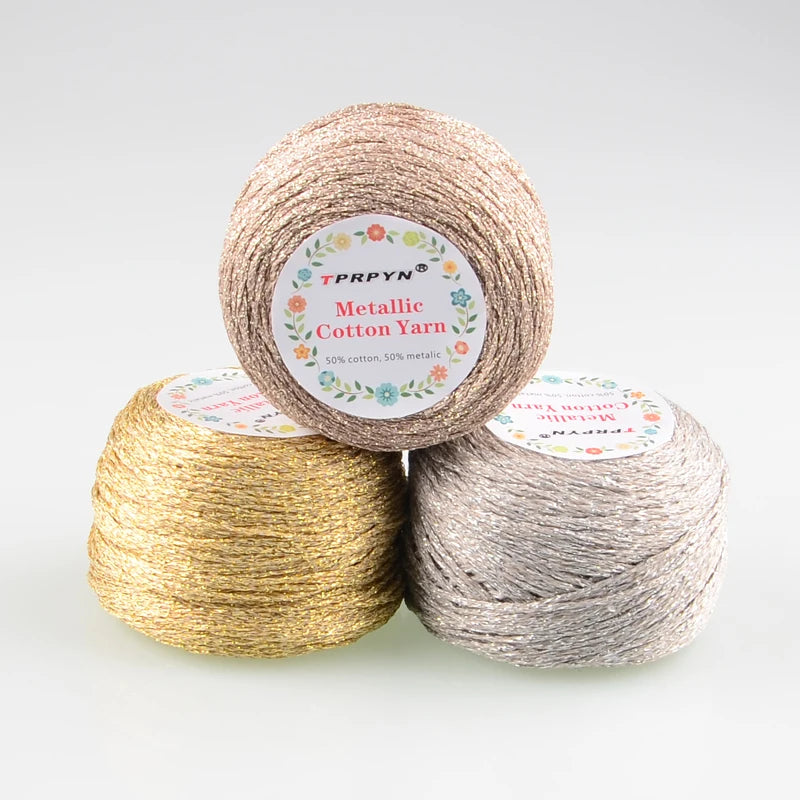 TPRPYN 50g 150M Metallic Cotton Yarn For Knitting Crocheting Knitted DIY Hollow Yarns crochet metallized Line threads Hand Knit