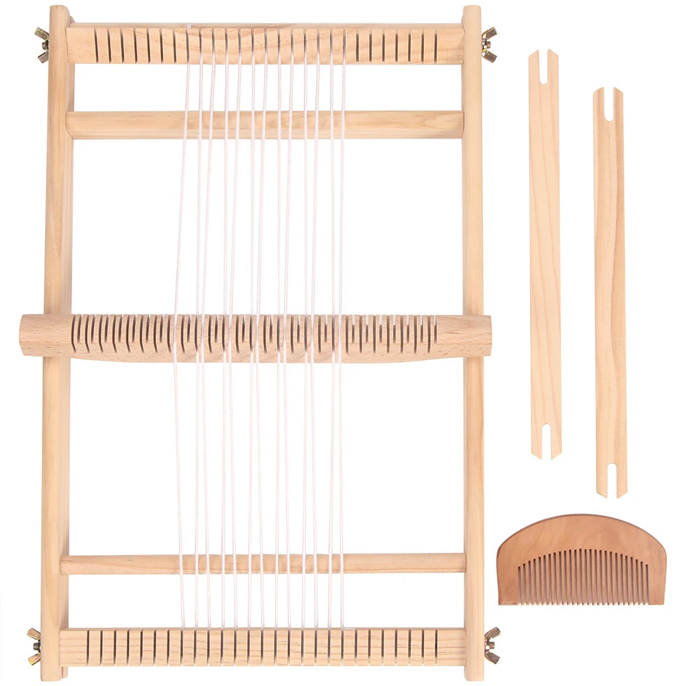 QJH Wooden Multi-Craft Weaving Loom 19.6"L x 15.3"W Warp Frame Loom Heddle Bar for Weave Board Weaver Tapestry Kids Beginner