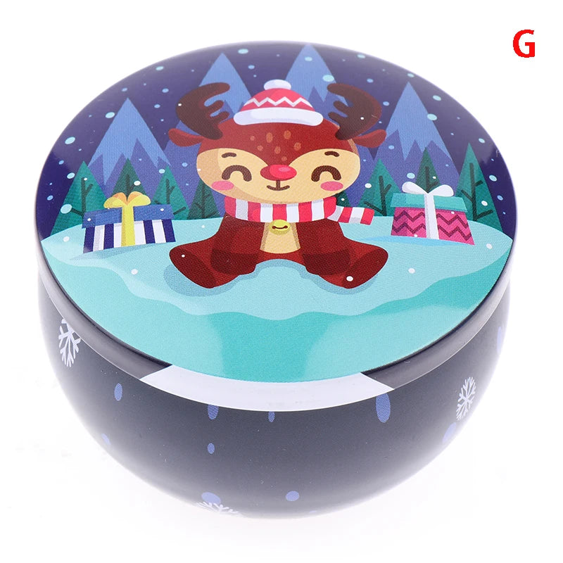 Christmas Tinplate Round Candy Tin Can Metal Candle Jars With Lid Candle Container Empty Box Cookie Candy Tea Storage Gift Case