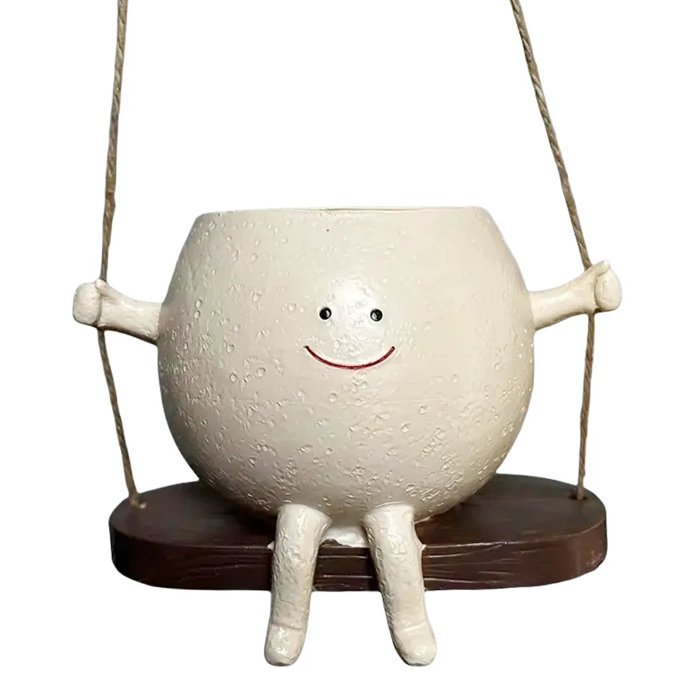Chair/Swing Smile Face Planter Resin Hanging Cute Head Planters Creative Wall Hanging Head Planter Home Garden Patio Accessories
