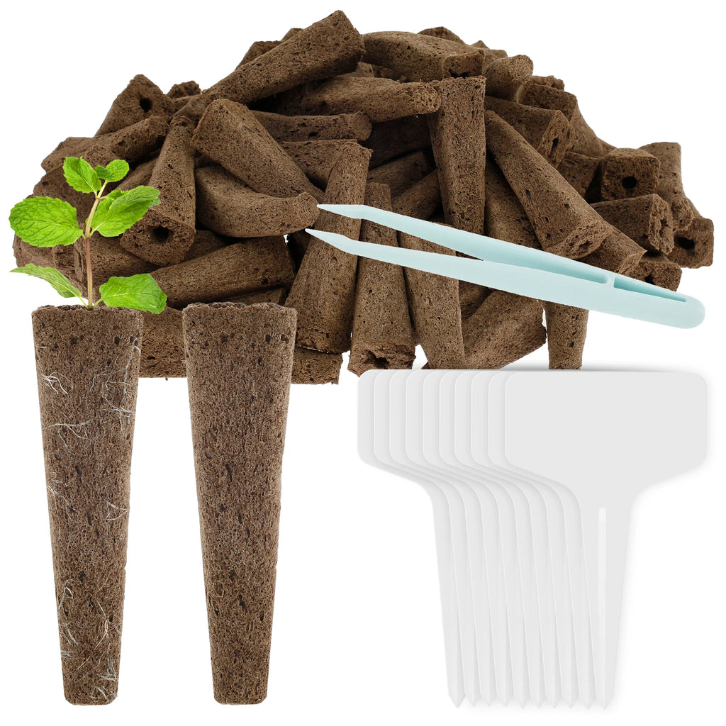 50/100Pcs Seed Grow Sponges Hydroponic Pods Kit with Plant Labels Replacement Root Garden Plant Nutrients Growing Planting