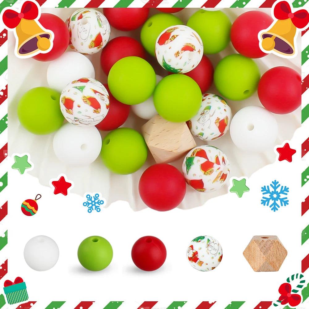 31pcs 15mm Silicone Beads 2025 Christmas Decoration Beads Set For Jewelry Making DIY Keychain Bracelet Handmade Accessories