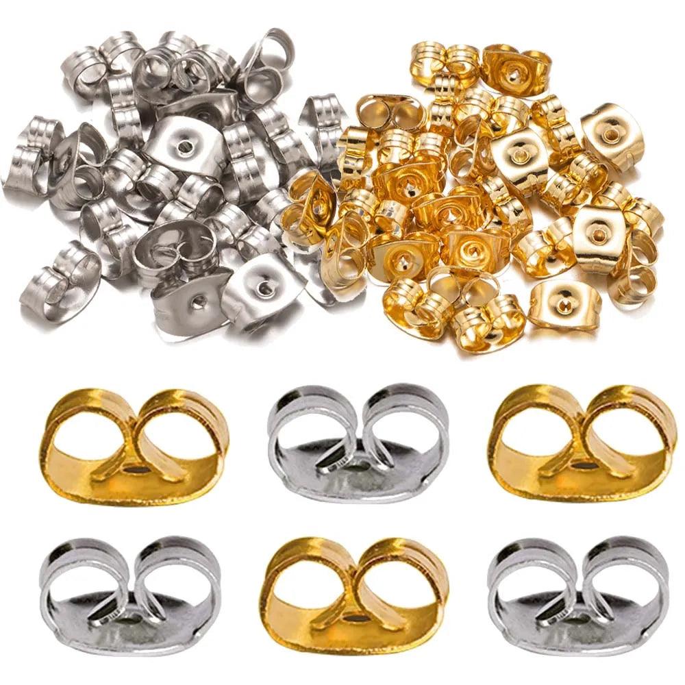 100pcs 4.5x6mm Gold Stainless Steel Butterfly Earring Safety Back Stopper for Stud Hypoallergenic Jewelry Making Finding Supply