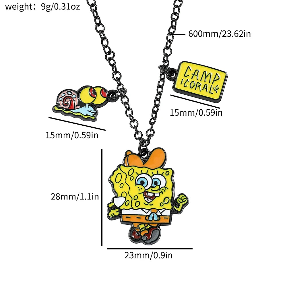 SpongeBob SquarePants Necklace Cartoon Figure Kawaii Patrick Star Metal Badge Pendant Necklace Collar Cute Jewelry Accessories