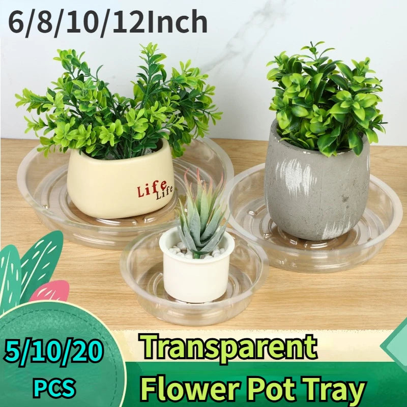 5/10/20pcs Transparent Plastic Plants Flower Pot Tray Kit Non-slip Round Flowerpot Trays for Indoor Outdoor Home Garden Supplies