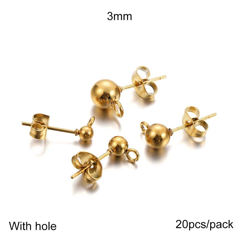10-20pcs Stainless Steel Blank Earring Stud Golden Earrings Base With Earring Plug Connectors For DIY Jewelry Making Accessories