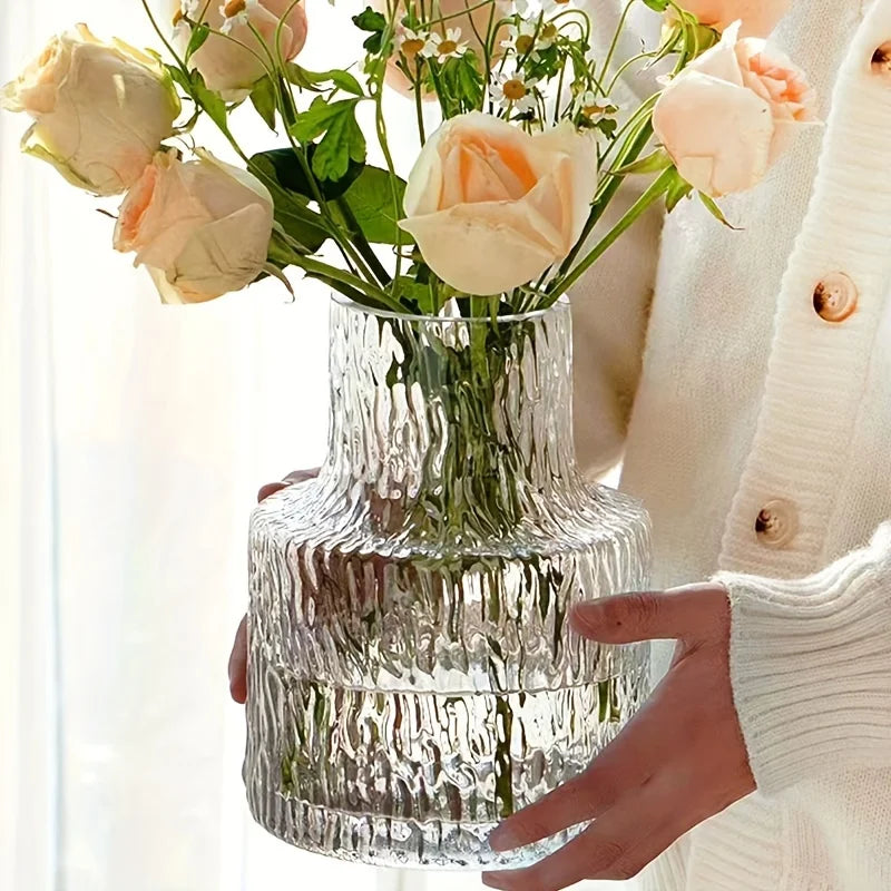 1 Handmade Glacier Glass Vase with Artificial Roses for Decorating the Living Room and Dining Table
