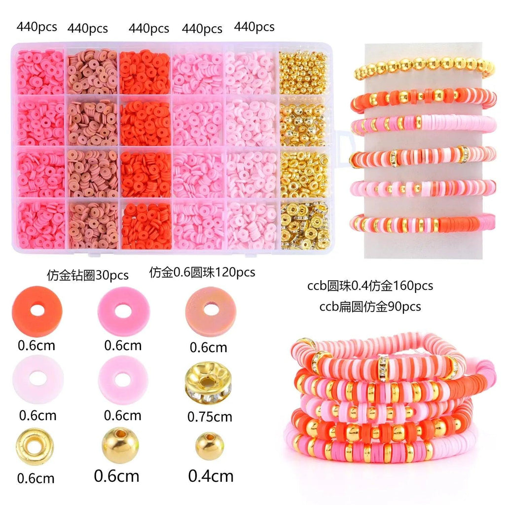2400pcs/Kit Clay Bead Set Valentine's Day Pink Style For DIY Bracelet Making Kit Pearl Letter Ccb Beads 4 Color Polymer Clay