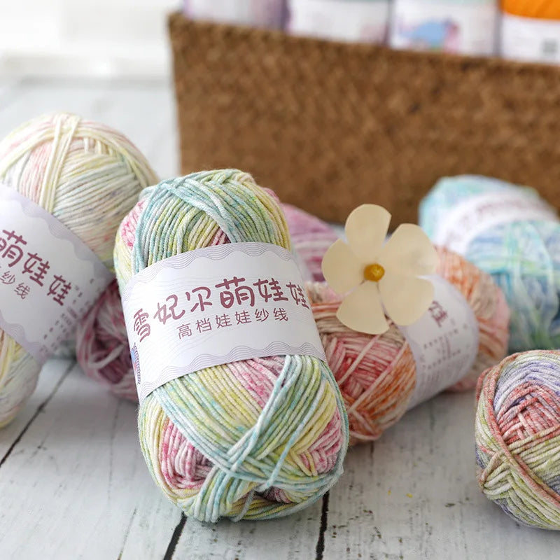 Milk Cotton Segment Dyed Yarn Colorful Hand Knitting Crochet Rainbow Spray Dot Wool Yarn Knitted Baby Sweater Scarf Cake Thread