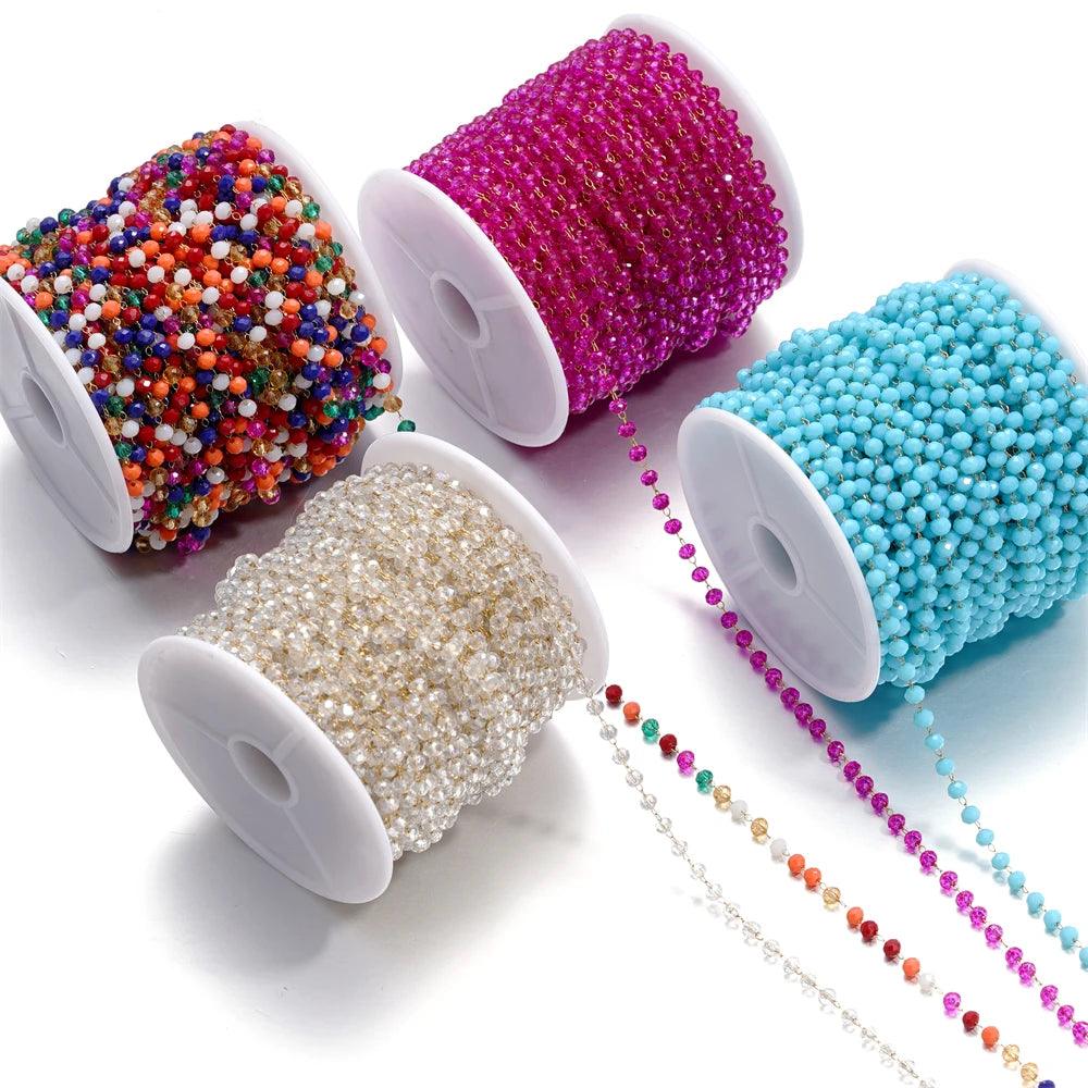 1meter/pack Stainless Steel Gold Crystal Beads Necklace Charm Chains for DIY Jewelry Making Components Crafts Accessories
