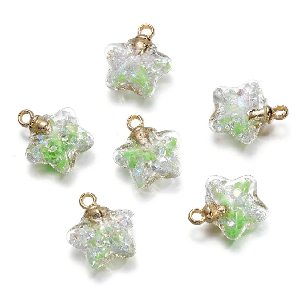 10Pcs 17x19mm Luminous Quicksand Beads Five-pointed Star Charms Pendants Ornaments for Necklace Earrings DIY Jewelry Making