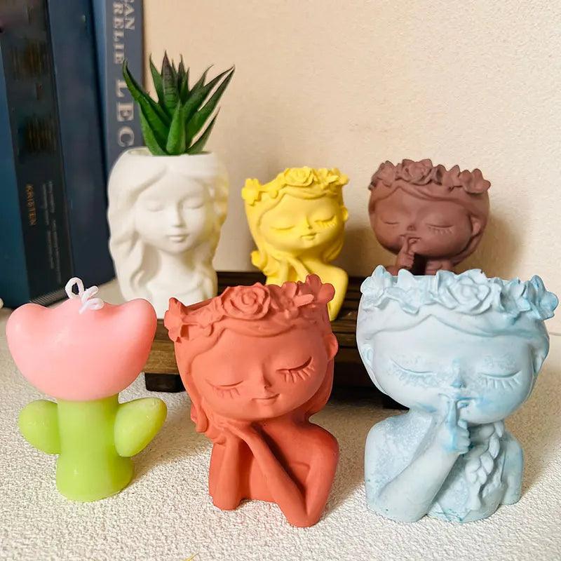 Flower Fairy Flowerpot Silicone Mold Cute Girl Vase Mold for Making Plaster Concrete Epoxy Resin Pen Holder Clay Mold