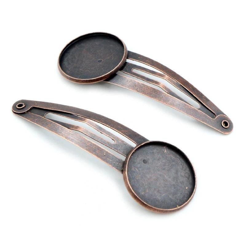 12mm 20mm 10pcs High Quality Rhodium Silver Plated Bronze Black Copper Material Hairpin Hair Clips Base Setting Cabochon Cameo