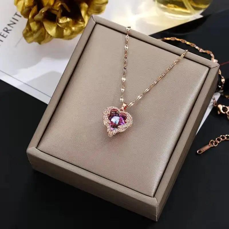 EILIECK 316L Stainless Steel Chain Love Heart Pendant Fot Women Shiny Necklace Wedding Jewelry Gifts Fashion Necklace for Girls