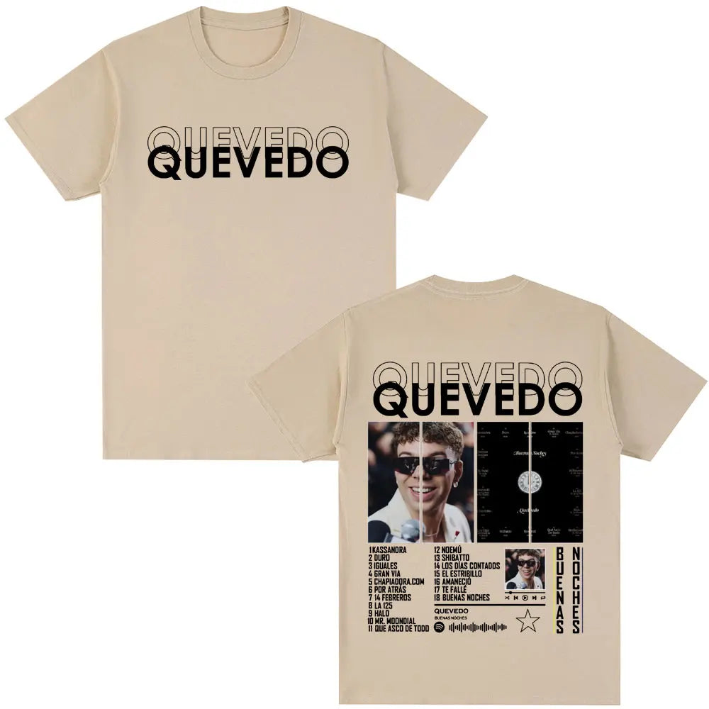 Quevedo Buenas Noches T-Shirt for Men and Women Casual Cotton Oversized Hip Hop Short Sleeve Fashion Tee